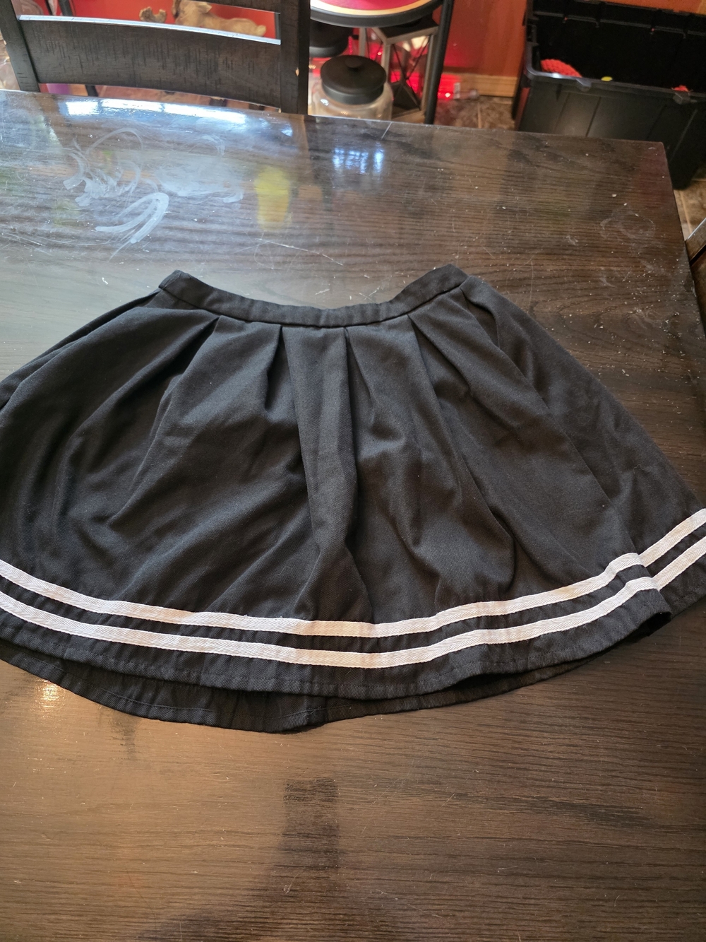Hot Topic Black Skater Skirt with White Double Stripe Hem